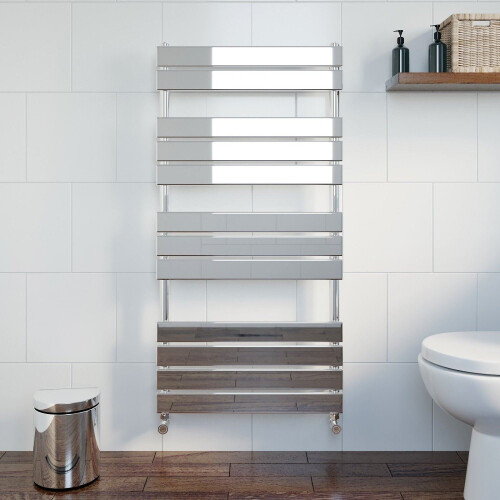 Modern Flat Panel Heated Towel Rail Radiator Chrome 1200 x 600mm Angled Valves 1