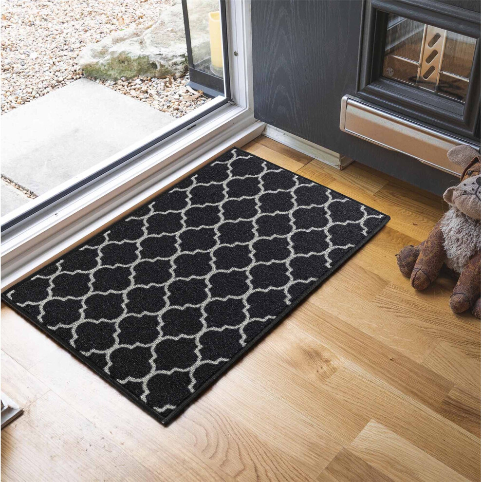 (Rectangle 40x60 cm, BLACK) Non Slip Trellis Design Entrance Door Mats
