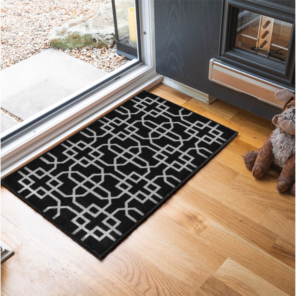 Serdim Rugs (Rectangle 50X80 Cm, ) Non Slip Siam Trellis Design Entrance Door Mats Black