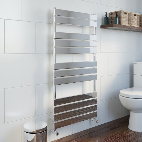 Modern Flat Panel Heated Towel Rail Radiator Chrome 1200 x 600mm Angled Valves 2