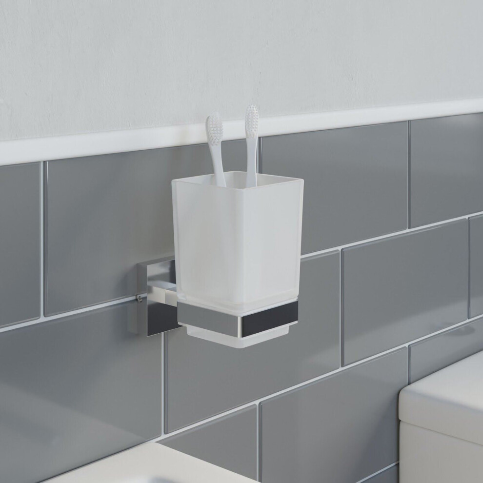 Bathroom Tumbler Holder Chrome Square Wall Mounted Stylish Modern