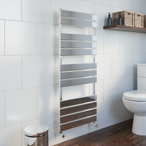Modern Flat Panel Heated Towel Rail Radiator Chrome 1200 x 500mm Angled Valves 2