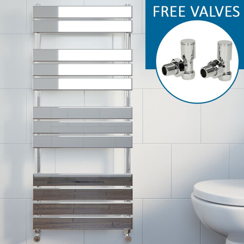 Modern Flat Panel Heated Towel Rail Radiator Chrome 1200 x 500mm Angled Valves