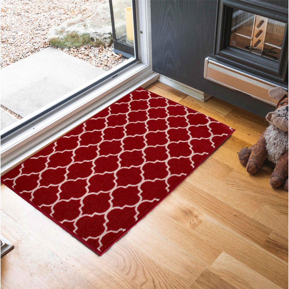 (Rectangle 67x120 cm, RED) Non Slip Trellis Design Entrance Door Mats