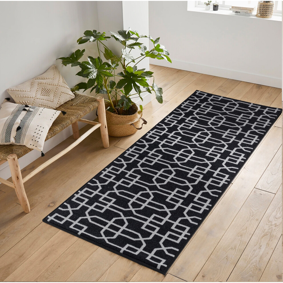 (Runner 67x220 cm, BLACK) Non Slip Siam Trellis Design Entrance Door Mats