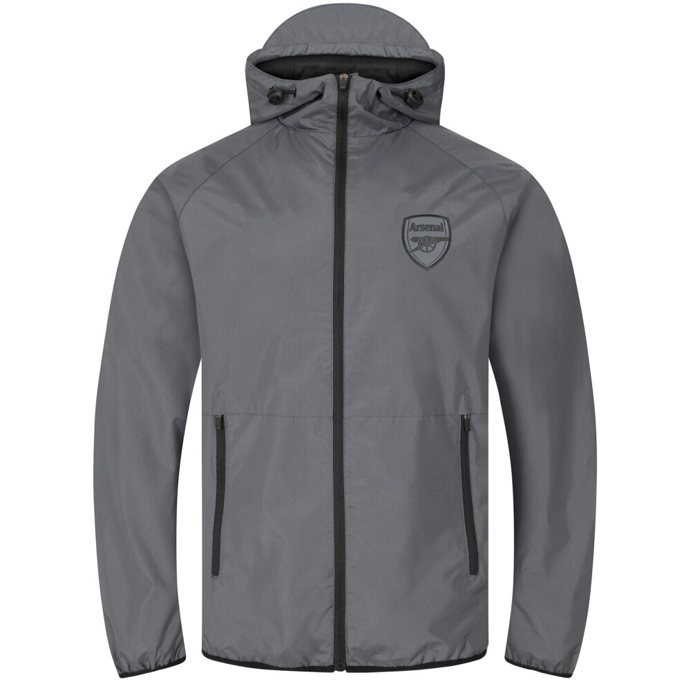 (Grey Peak Hood, Large) Arsenal FC Official Football Gift Mens Shower Jacket Windbreaker