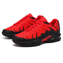 (Black Red, 43) Male Solid Color Lace Up Air Cushion Athletic Shoes