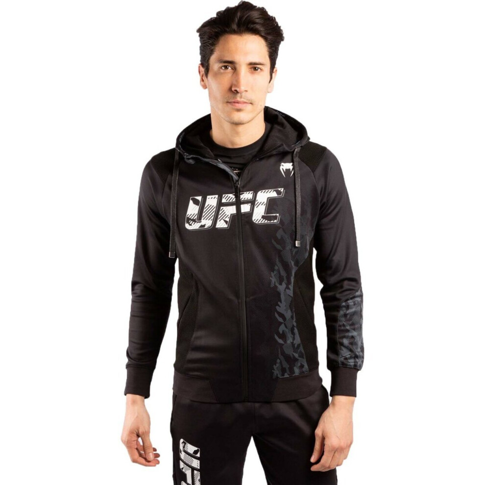 (Small) VENUM X UFC AUTHENTIC FIGHT WEEK POLYESTER HOODIE - BLACK 