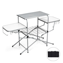 Folding Camping Table W/2 Extended Tables & Wire Rack Compact Portable