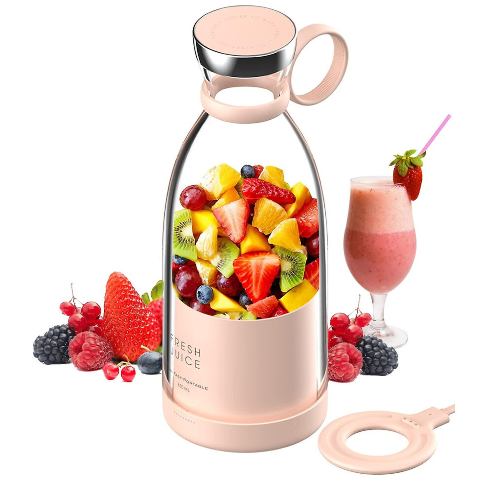 (Pink) Electric Juicer Blender Fruit Juicer Wireless Charging Portable Juicer Bottle Pink