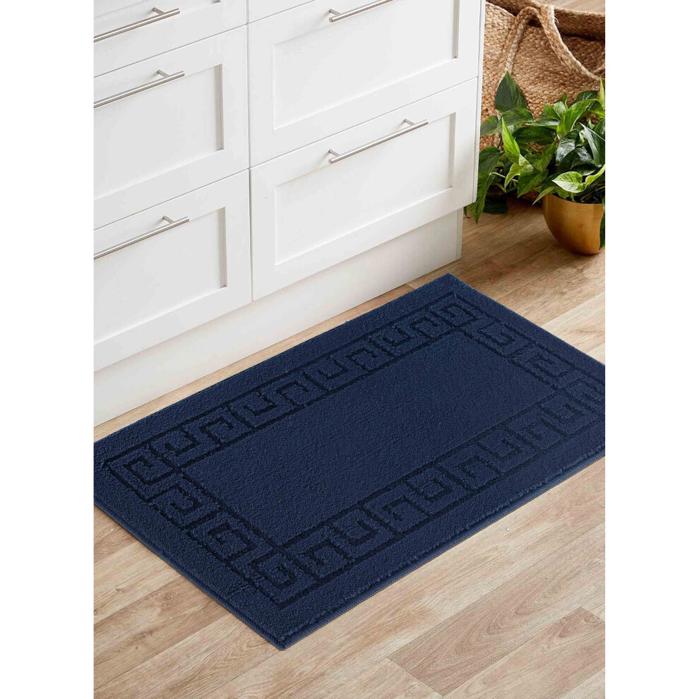 (Rectangle 60x110 cm, NAVY) Anti Slip Greek Key Design 9MM Kitchen & Hall Runners Doormats