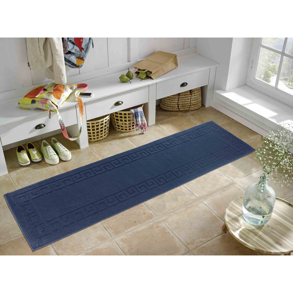 (Runner 60x220 cm, NAVY) Anti Slip Greek Key Design 9MM Kitchen & Hall Runners Doormats