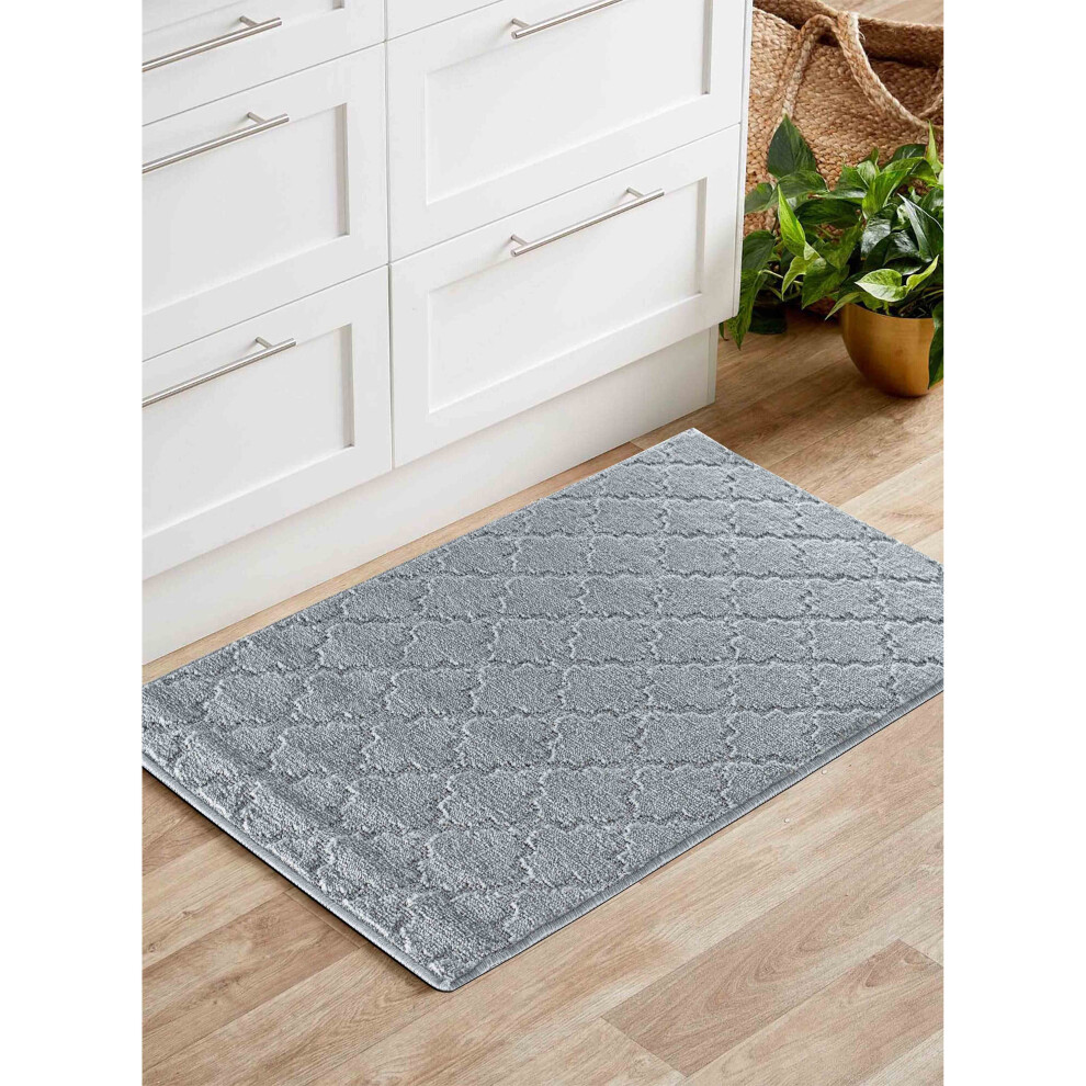 (Rectangle 50x80 cm, SILVER) Anti Slip Trellis Design 9MM Kitchen & Hall Runners Doormats