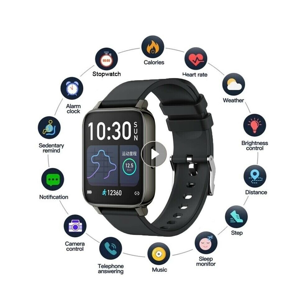 Bluetooth Smart Watch - Heart Rate Sport Fitness Tracker For Fitbit Black 1081357172908