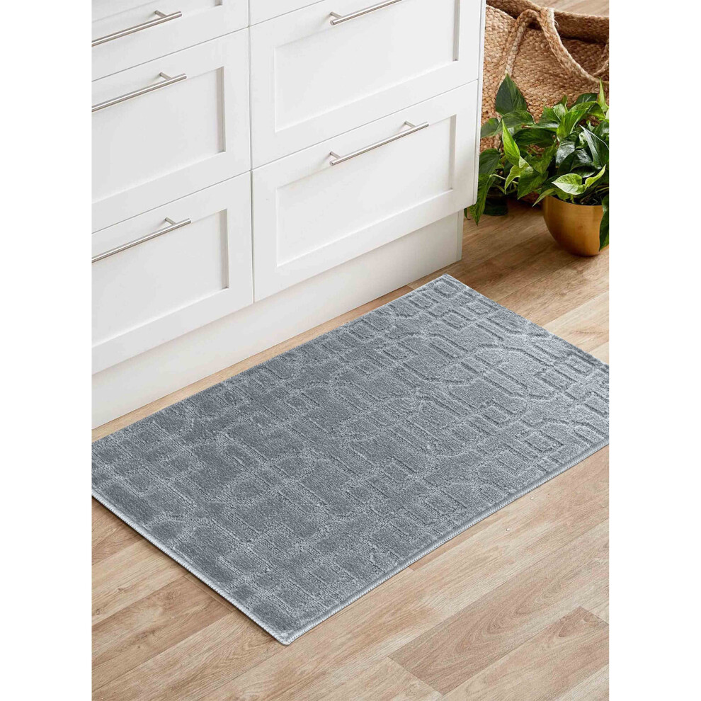 (Rectangle 60x110 cm, SILVER) Anti Slip Cubed Trellis Design 9MM Kitchen & Hall Runners Doormats