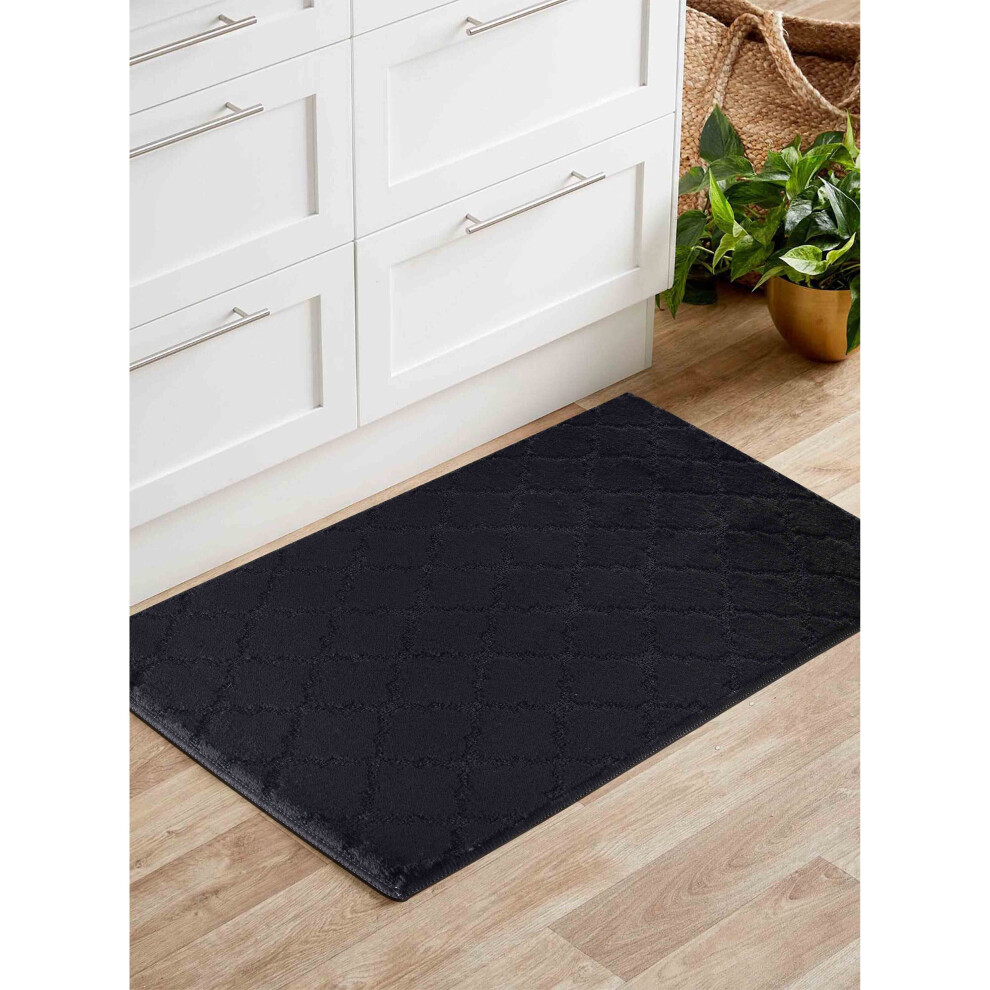 (Rectangle 50x80 cm, BLACK) Anti Slip Trellis Design 9MM Kitchen & Hall Runners Doormats