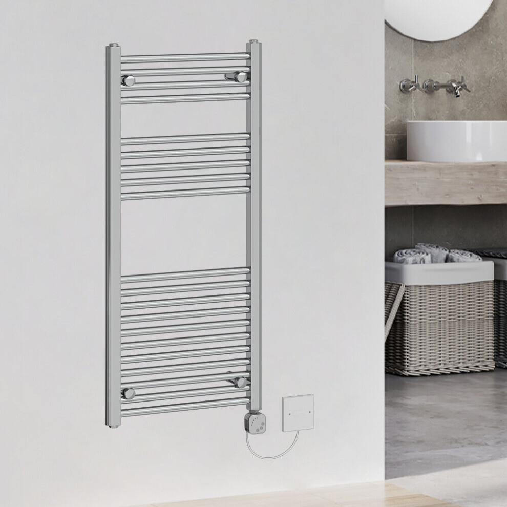 (1100x500mm, Chrome) WarmeHaus Electric Heated Towel Rail Straight Thermostatic Bathroom Towel Radiator