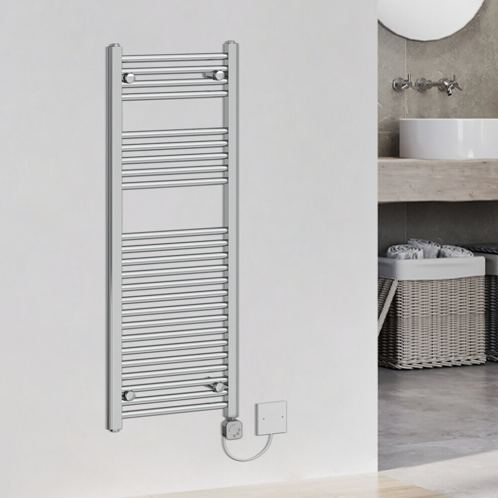 (1200x450mm, Chrome) WarmeHaus Electric Heated Towel Rail Straight Thermostatic Bathroom Towel Radiator