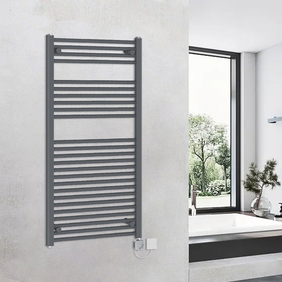 (1200x600mm, Grey) WarmeHaus Electric Heated Towel Rail Straight Thermostatic Bathroom Towel Radiator