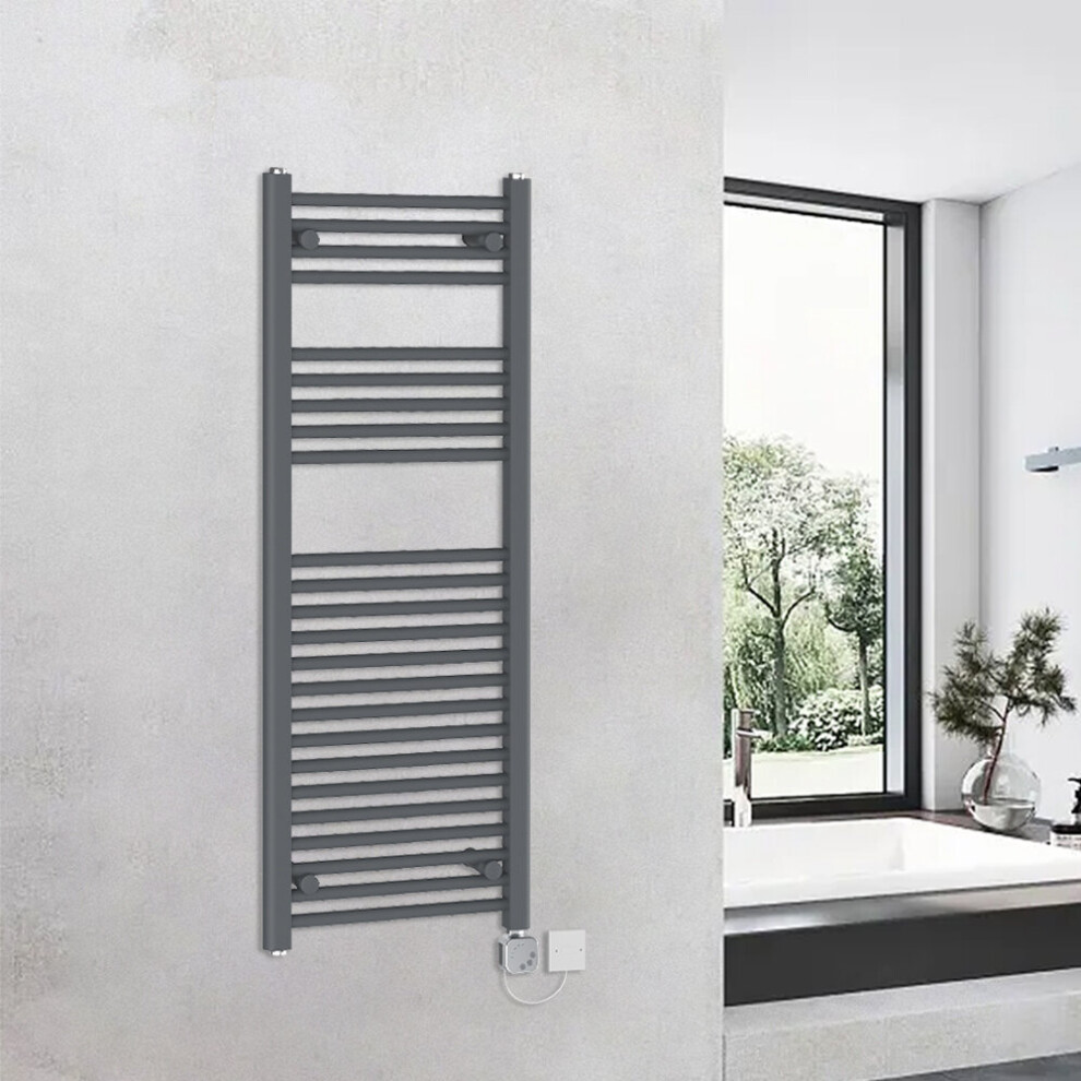 (1200x450mm, Grey) WarmeHaus Electric Heated Towel Rail Straight Thermostatic Bathroom Towel Radiator