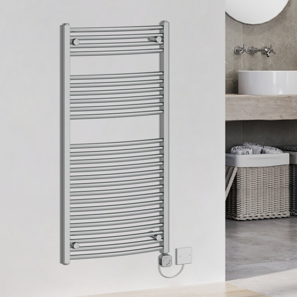 (1200x600mm, Chrome) WarmeHaus Curved Thermostatic Electric Heated Towel Rail Warmer Radiator