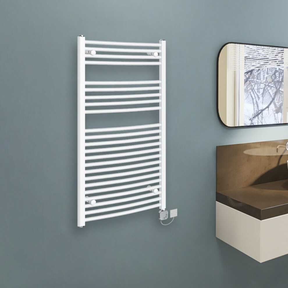 (1100x600mm, White) WarmeHaus Curved Thermostatic Electric Heated Towel Rail Warmer Radiator