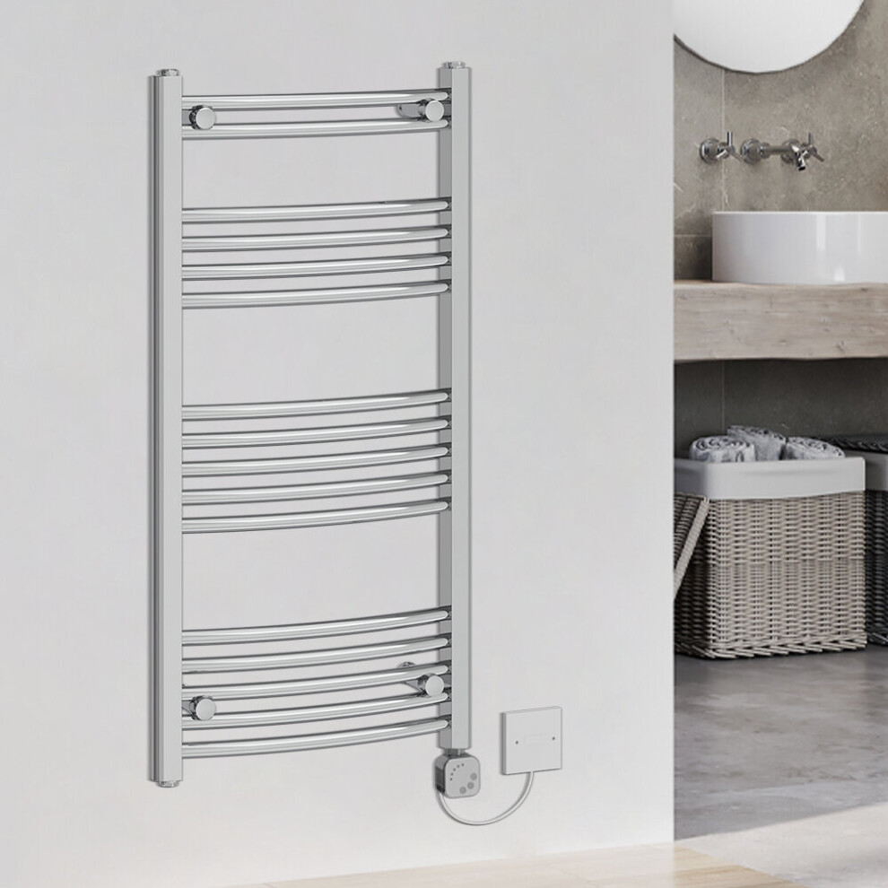 (1000x500mm, Chrome) WarmeHaus Curved Thermostatic Electric Heated Towel Rail Warmer Radiator