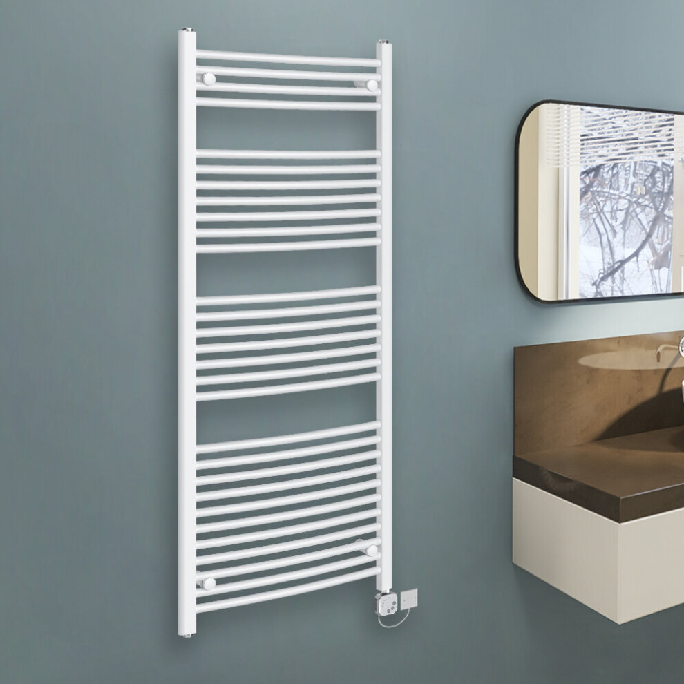 (1500x600mm, White) WarmeHaus Curved Thermostatic Electric Heated Towel Rail Warmer Radiator