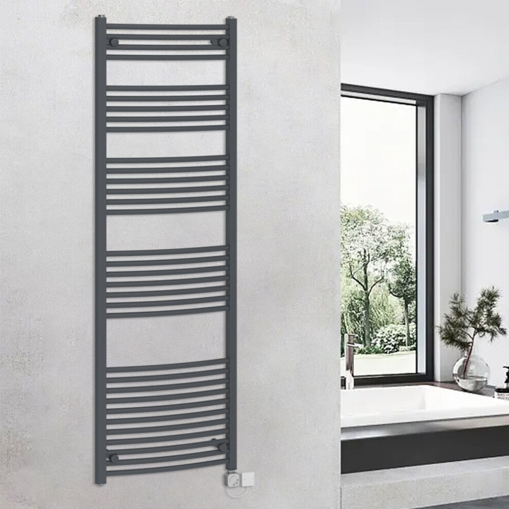 (1800x600mm, Grey) WarmeHaus Curved Thermostatic Electric Heated Towel Rail Warmer Radiator