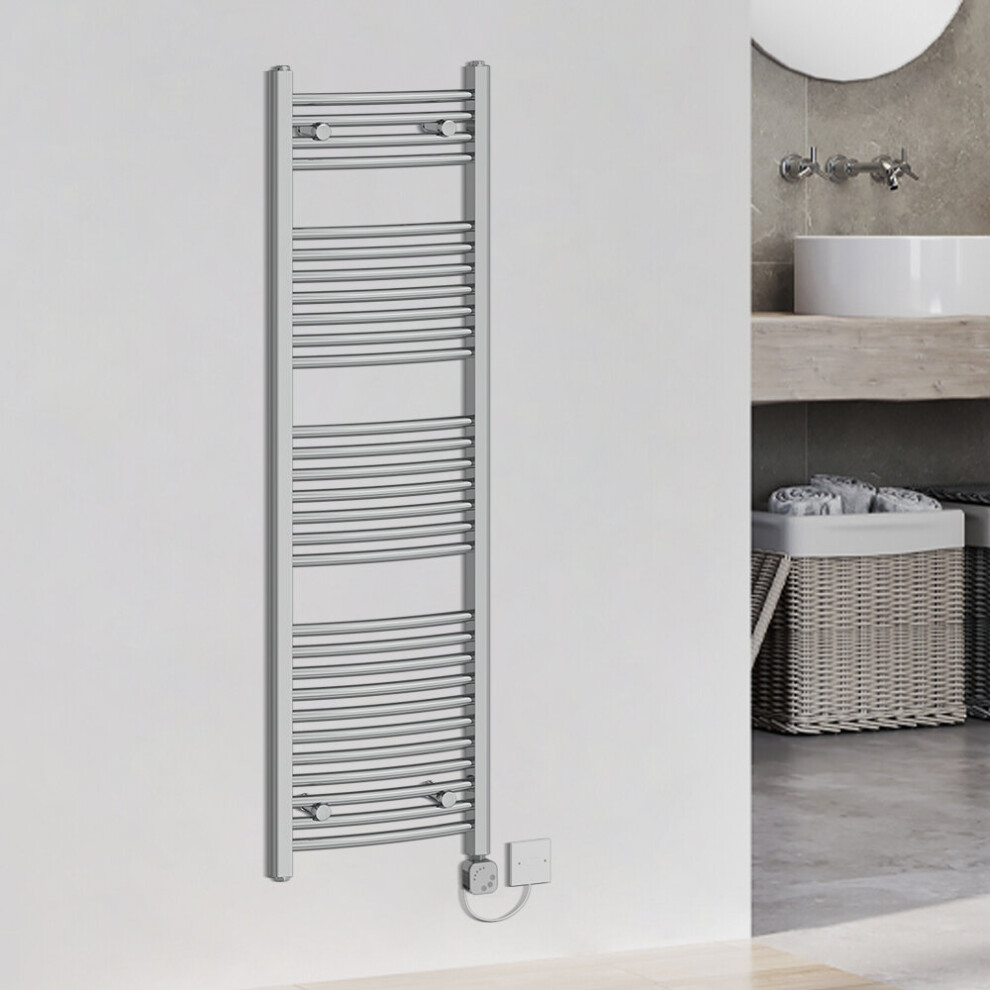 (1500x450mm, Chrome) WarmeHaus Curved Thermostatic Electric Heated Towel Rail Warmer Radiator