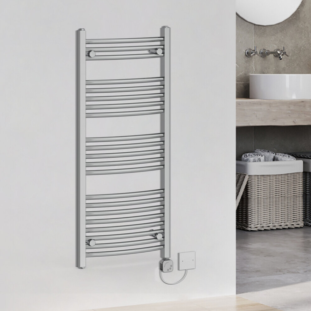 (1150x500mm, Chrome) WarmeHaus Curved Thermostatic Electric Heated Towel Rail Warmer Radiator