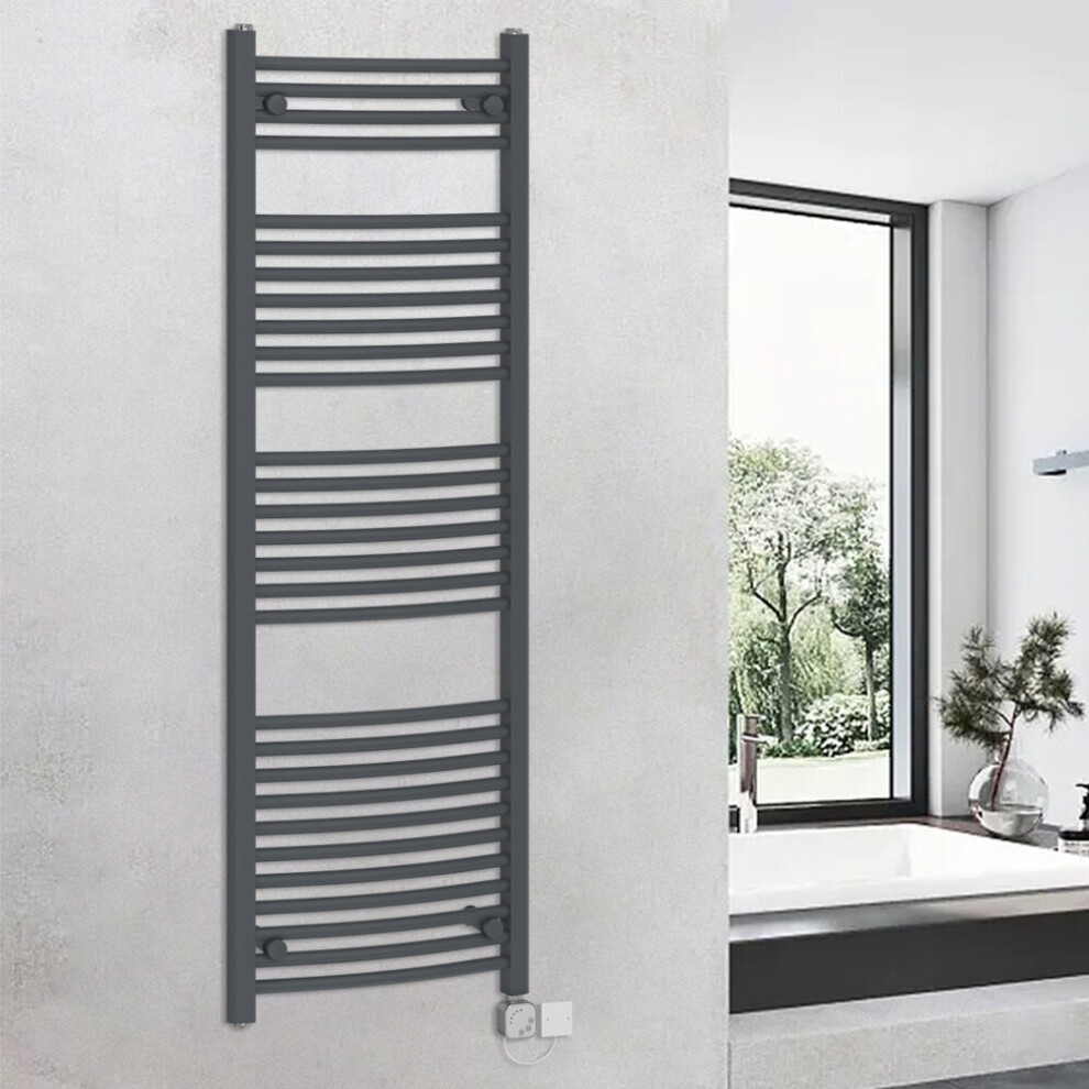 (1500x500mm, Grey) WarmeHaus Curved Thermostatic Electric Heated Towel Rail Warmer Radiator