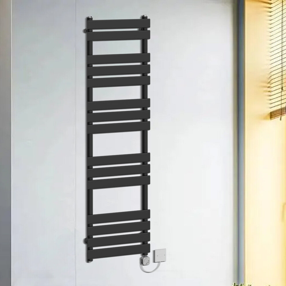 (1600x450mm, Black) WarmeHaus Thermostatic Heated Towel Rail Prefilled Electric Heated Towel Rail Bathroom Towel Radiator Ladder Style