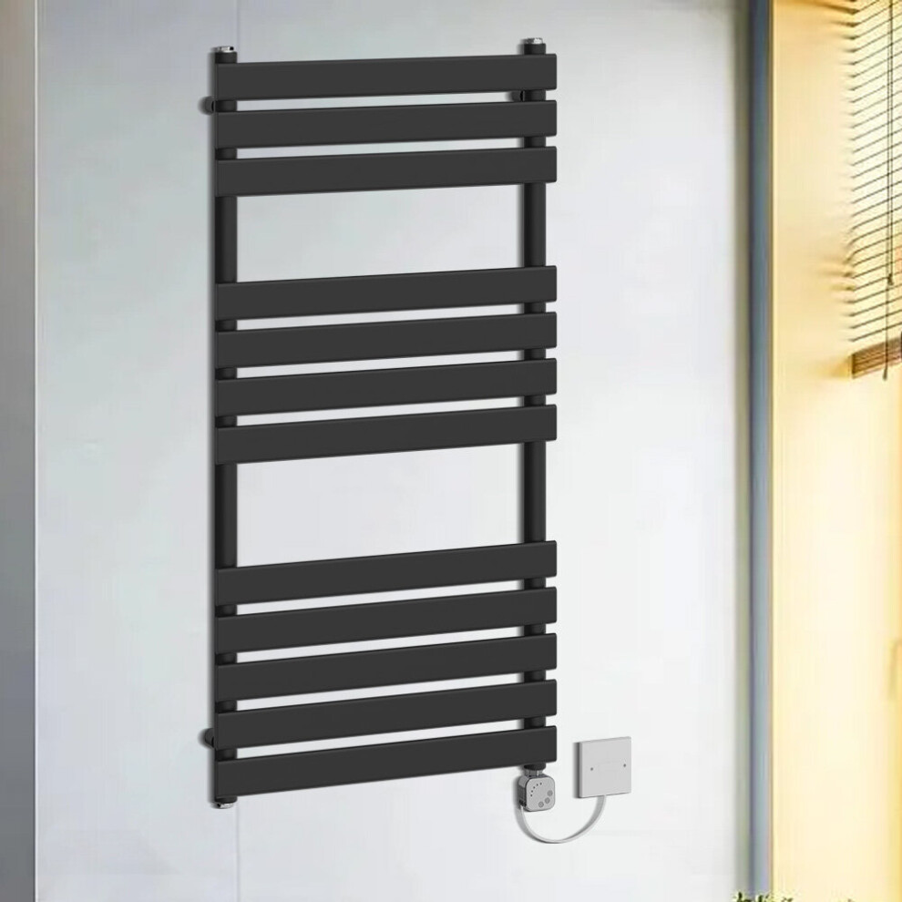 (1200x600mm, Black) WarmeHaus Thermostatic Heated Towel Rail Prefilled Electric Heated Towel Rail Bathroom Towel Radiator Ladder Style