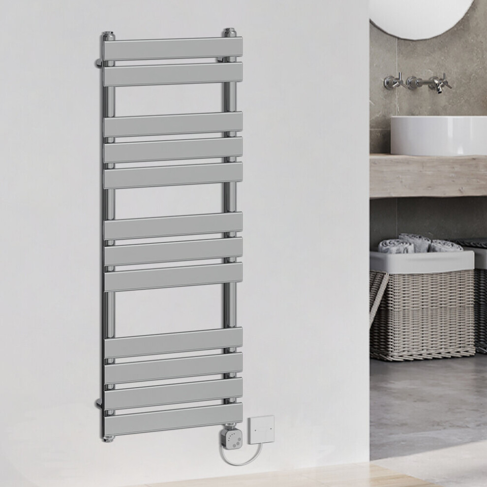 (1200x450mm, Chrome) WarmeHaus Thermostatic Heated Towel Rail Prefilled Electric Heated Towel Rail Bathroom Towel Radiator Ladder Style