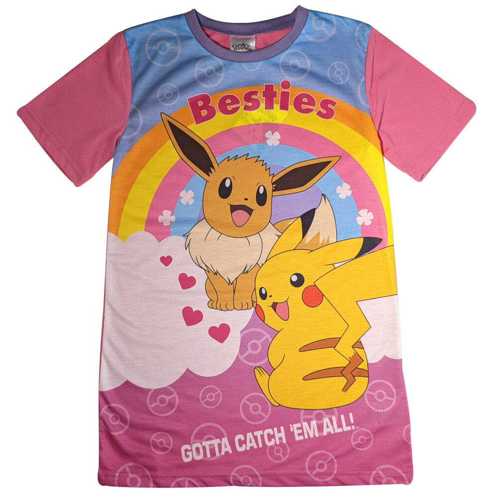 (5-6 Years (110-116 cm)) Girls Pokemon Nightie - Pikachu and Eevee Design