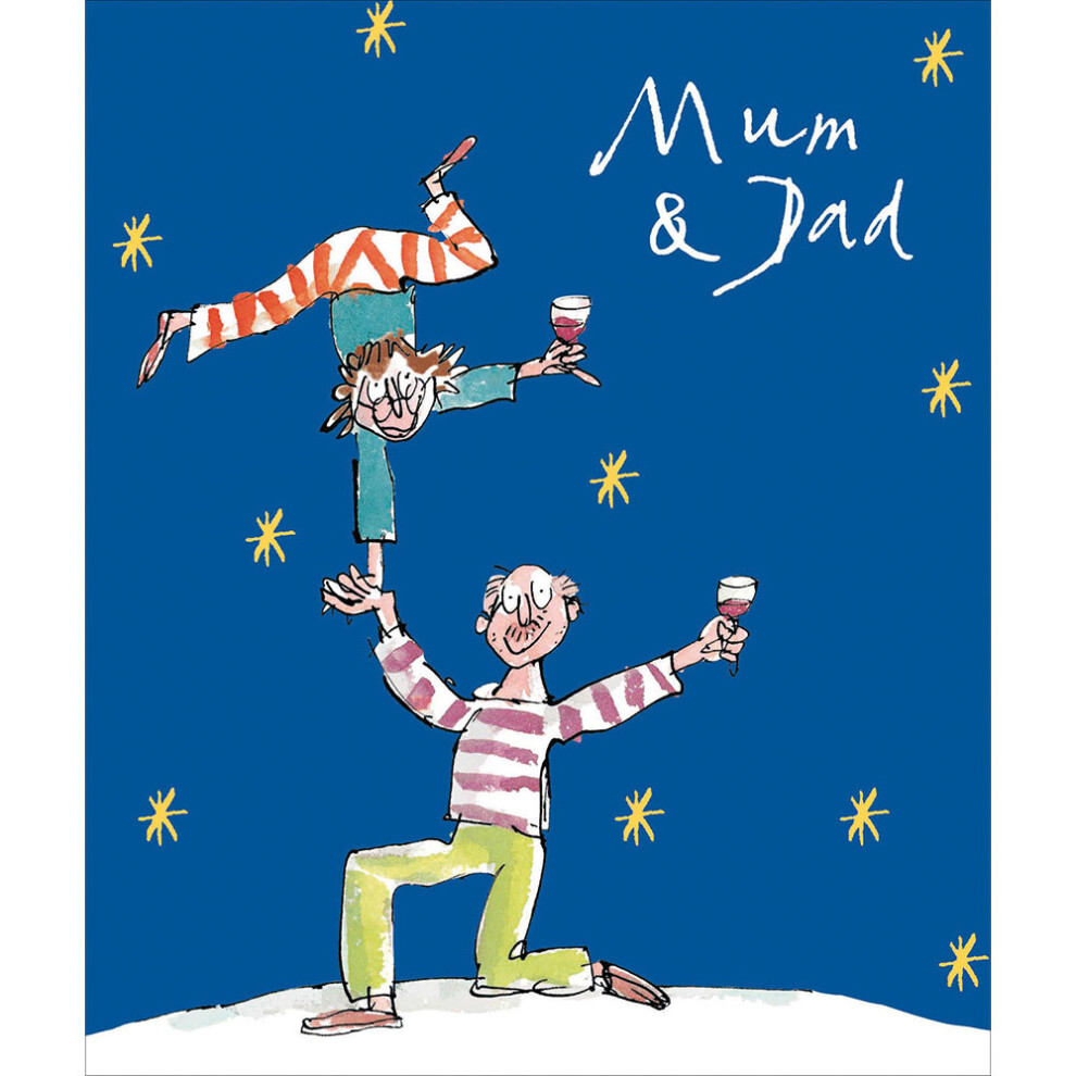 Mum & Dad Xmas Fun Dance and Wine Illustration Quentin Blake Christmas Card