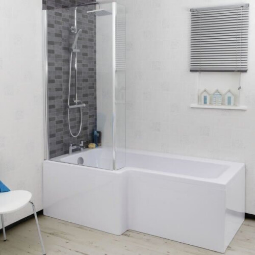 1600mm L Shaped LH Shower Bath Bathtub Screen Front End Panel Acrylic Bathroom 2