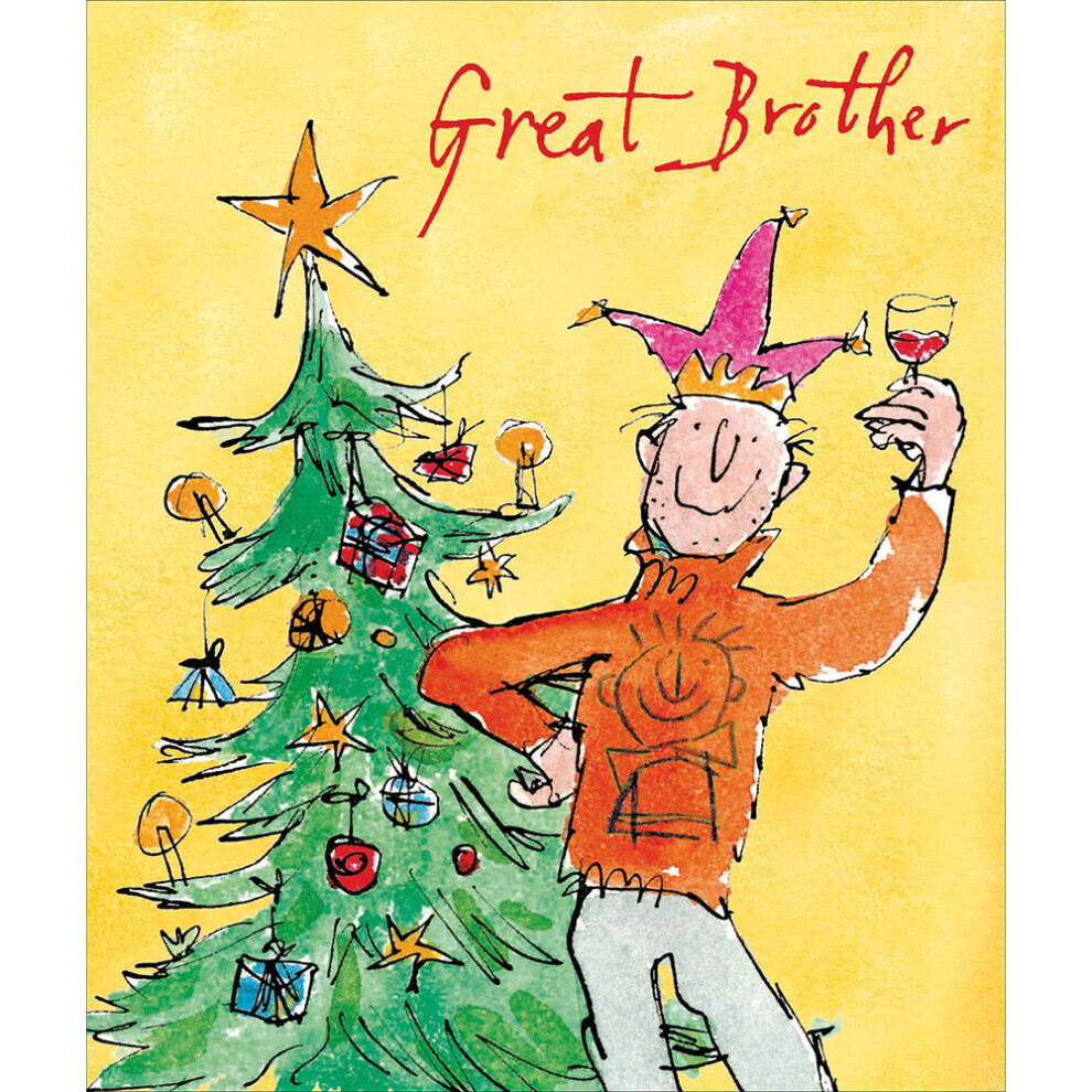 Woodmansterne Great Brother Xmas Jumper Festive Tree And Wine Illustration Quentin Blake Christmas Card