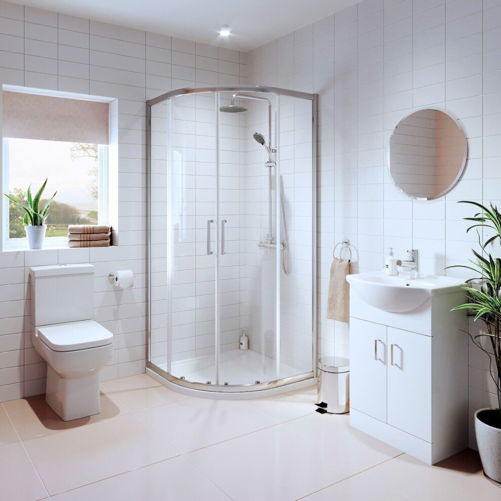 Bathroom Suite Quadrant Shower Enclosure Vanity Unit Basin Sink Toilet Wc 900Mm 5056467228919