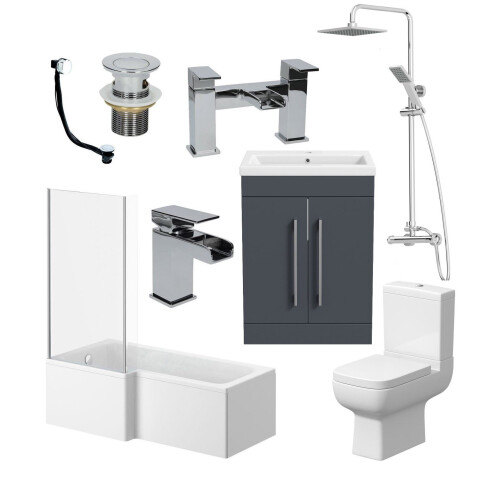 Complete Bathroom Suite L Shape LH 1600 Bath Toilet Vanity Unit Taps