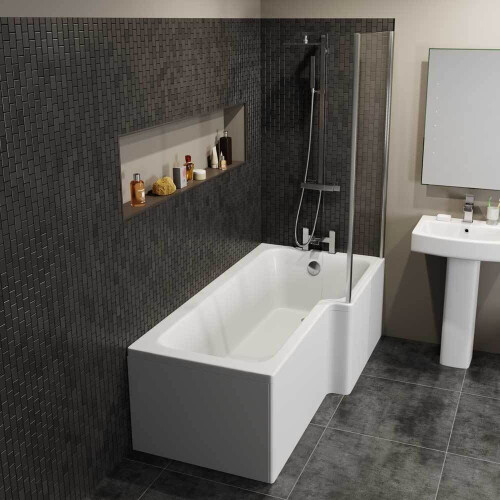 1700mm RH L Shaped White Acrylic Square Bath Shower Modern - Bath Only 1
