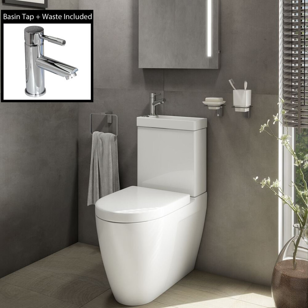 2 In 1 Toilet Basin Combo Combined Toilet Wc & Sink Space Saving Cloakroom Unit 5056093650672