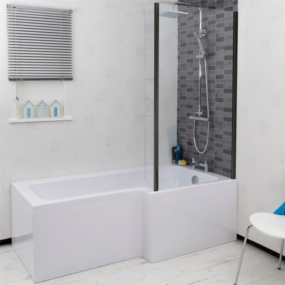 Bathroom L Shape Bath Black Shower Screen Rh Front End Panel White 1500Mm 5056467235115
