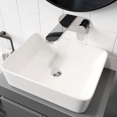 Ceramic Bathroom Vanity Wash Basin Sink Countertop Rectangular Modern 480x370mm 1