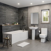 Bathroom Suite Close Coupled Toilet Basin Pedestal P Shape RH Showerbath Screen