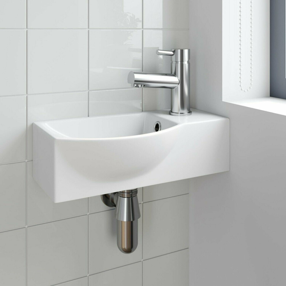 Cloakroom Wall Hung Basin Corner Hand Wash Sink 1 Tap Hole White Bathroom Modern