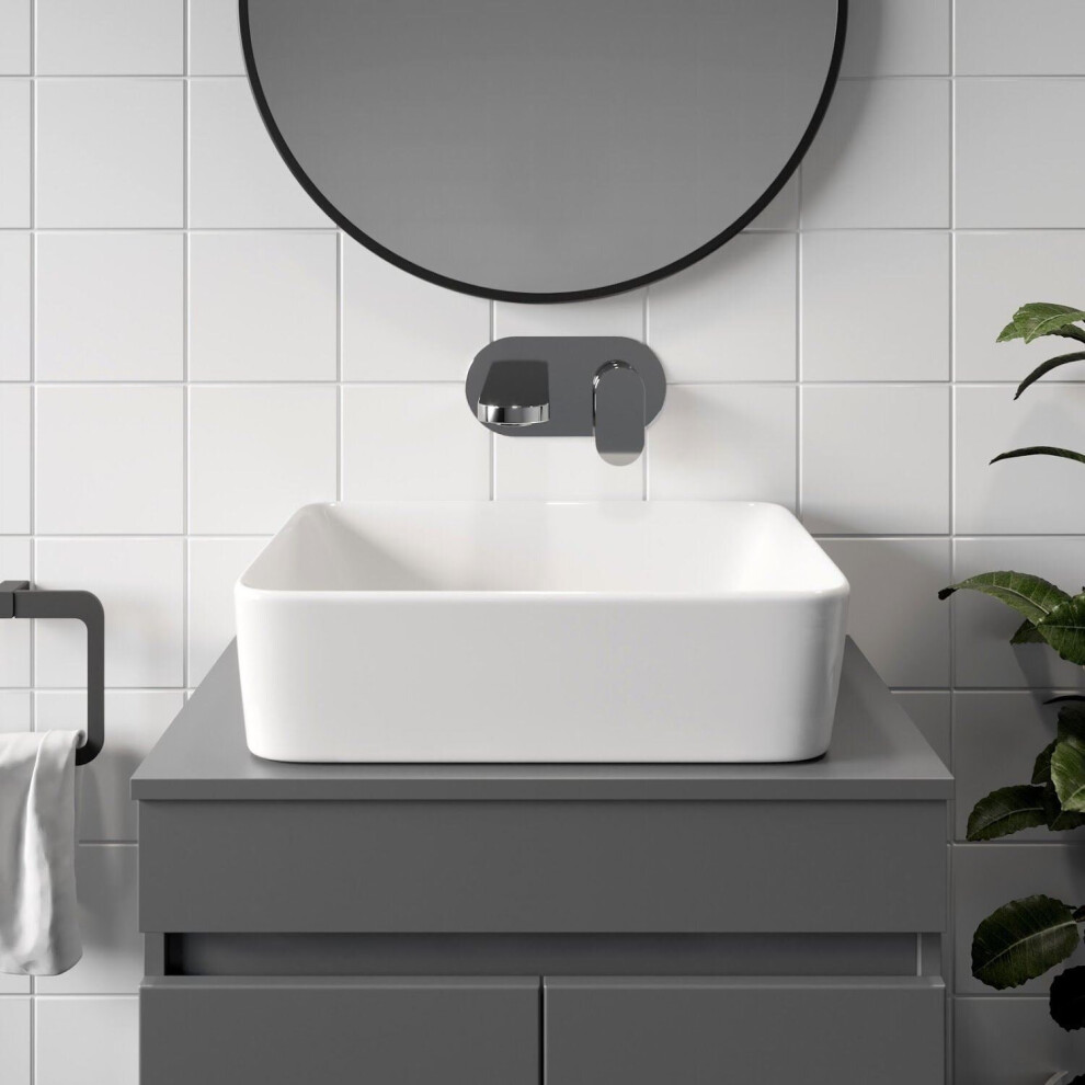 Affine Ceramic Bathroom Vanity Wash Basin Sink Countertop Rectangular Modern 480X370mm