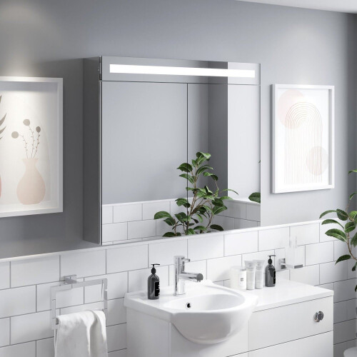 Bathroom Mirror Cabinet LED Wall Mounted 700x800mm Mains Demister ...