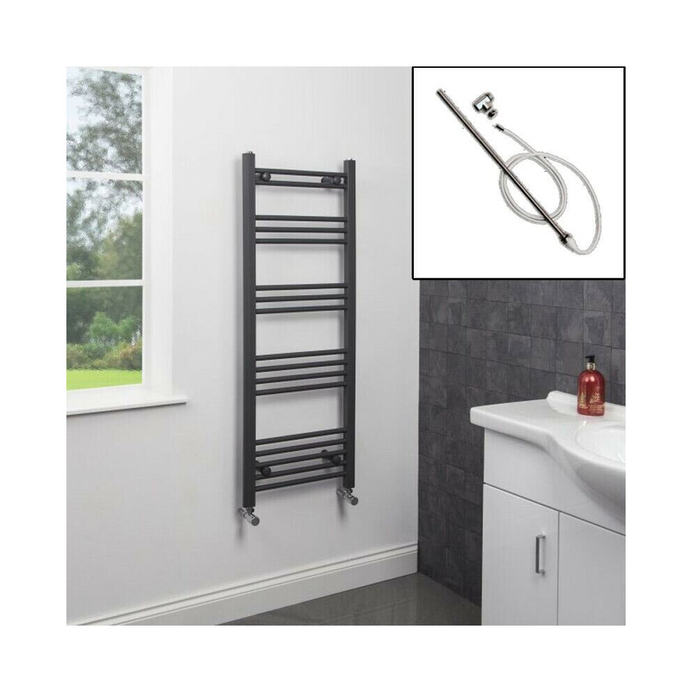 1200 X 450Mm Bathroom Heated Towel Rail Dual Fuel Anthracite Flat Manual 17 Rail 5056093619686